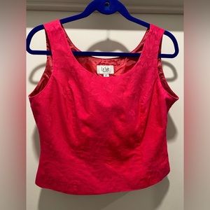 VTG 80s Le Suit Petite Fuchsia Pink Floral Jacquard Sleeveless Crop Top Blouse